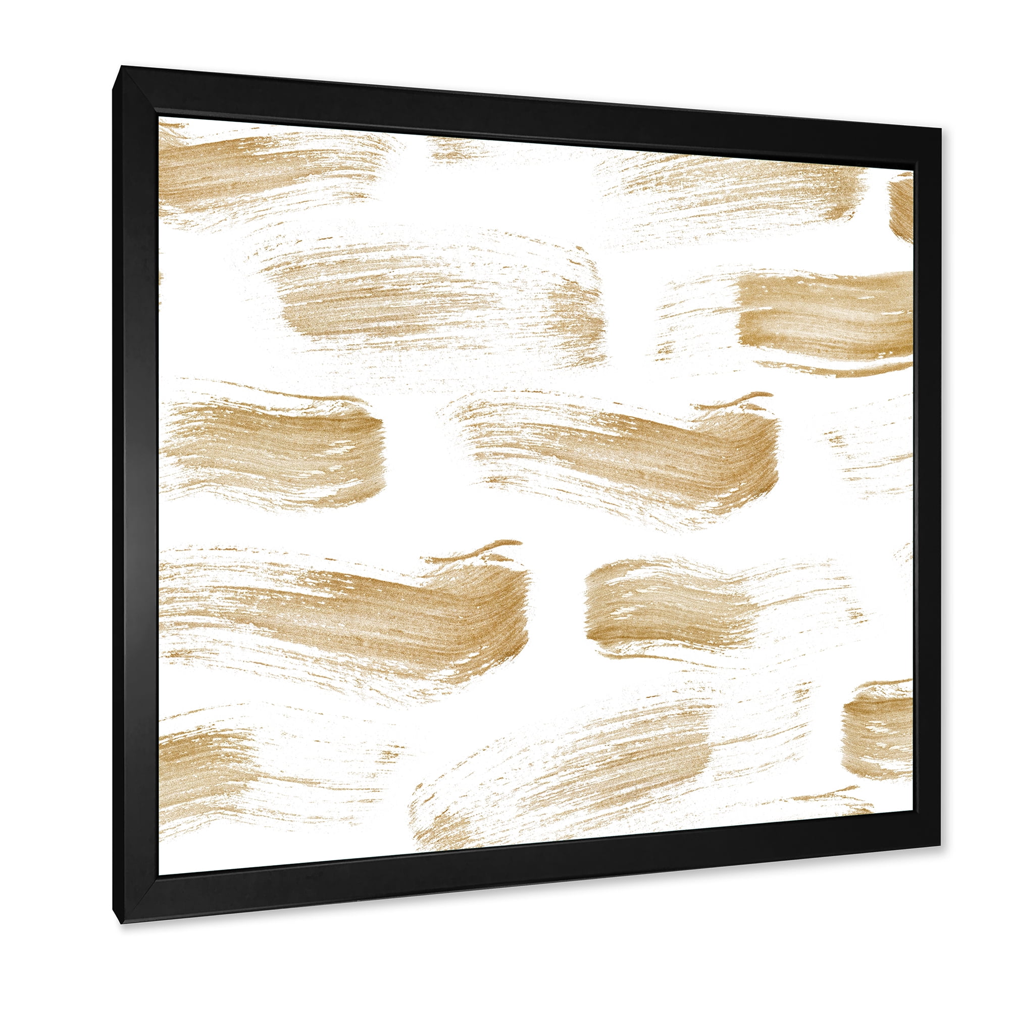 Designart 'Golden Abstract Brush Strokes' Modern Framed Art Print