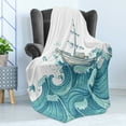 thumbnail image 4 of Nautical Soft Flannel Fleece Blanket, Ship Being Tossed by Giant Ocean Waves Aquatic Old Vessel Sea Journey Illustration, Cozy Plush for Indoor and Outdoor Use, 50" x 60", Aqua Taupe, by Ambesonne, 4 of 5