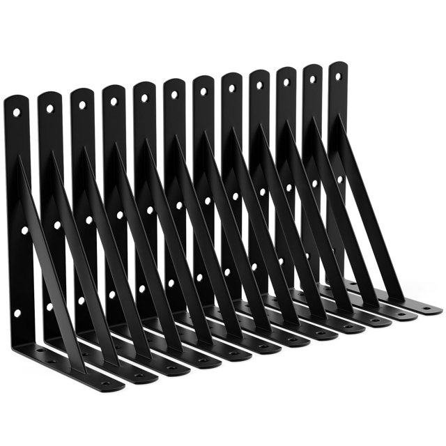 Soportes de estante LEOPO de 9 pulgadas, resistentes, paquete de 12 unidades, acero negro