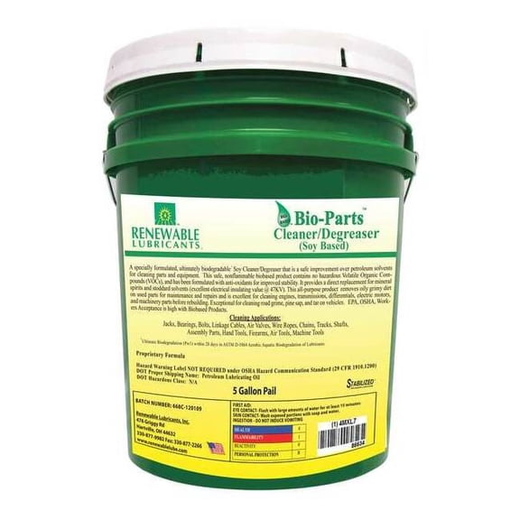 Renewable Lubricants Parts Cleaner/Degreaser,5 gal Pail 86634