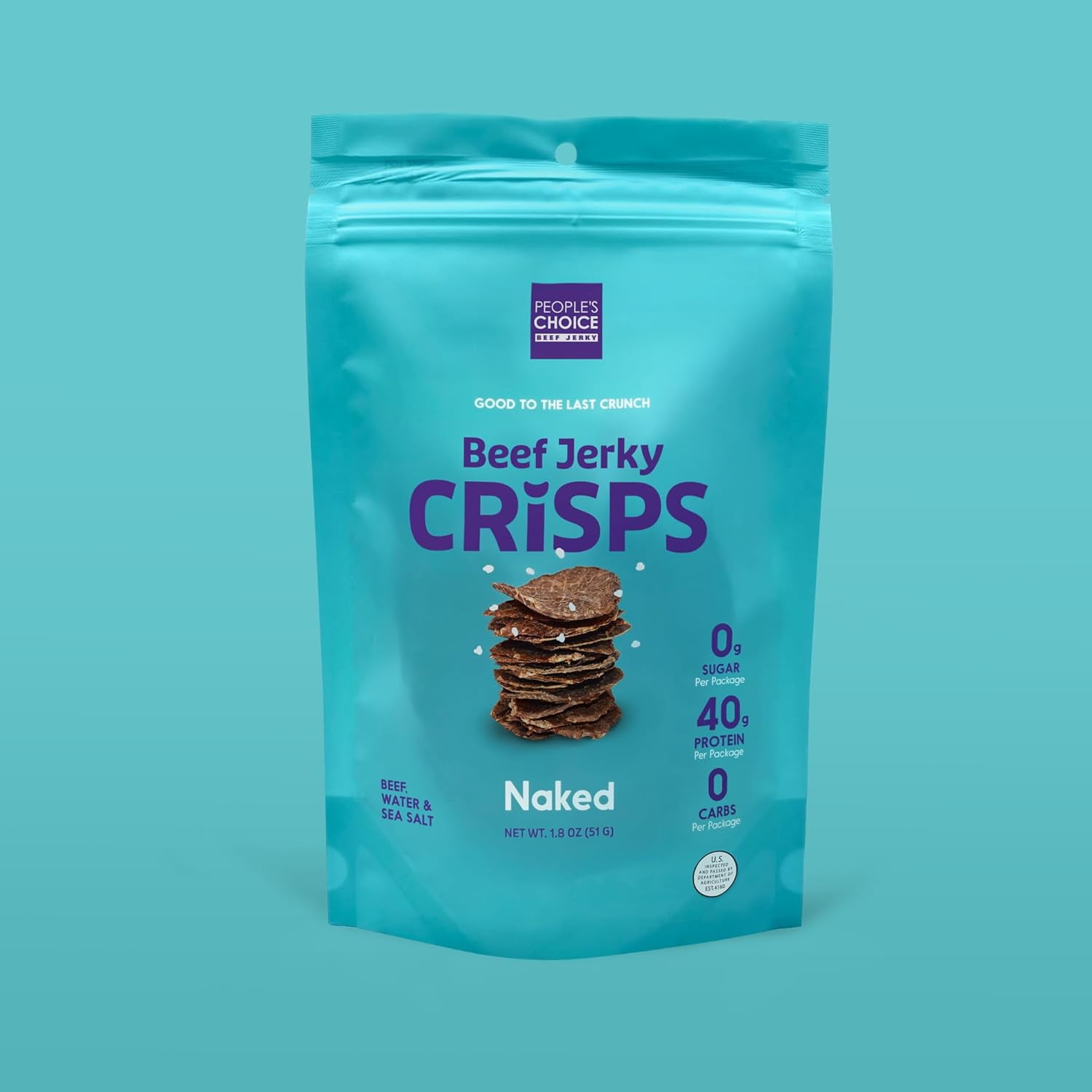 People's Choice Beef Jerky - Naked Jerky Crisps -  40g of Protein - 1.8 OZ (4 Pack)