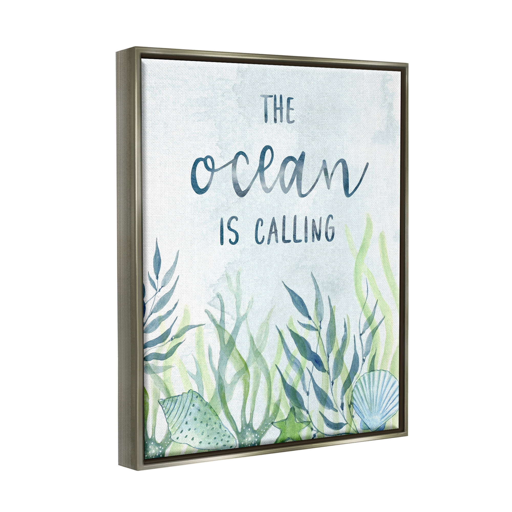 Stupell Industries Ocean Calling Phrase Animals & Insects Painting Gray Floater Framed Canvas Art Print Wall Art, 25 x 31