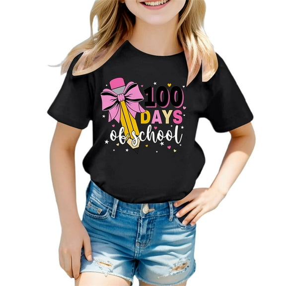 Gunia 100 Day Of School Shirt Kids Boys Girls Fashion Casual Print Round Neck Loose Short Sleeve T Shirt Top Tee Tshirts 3-13 Years