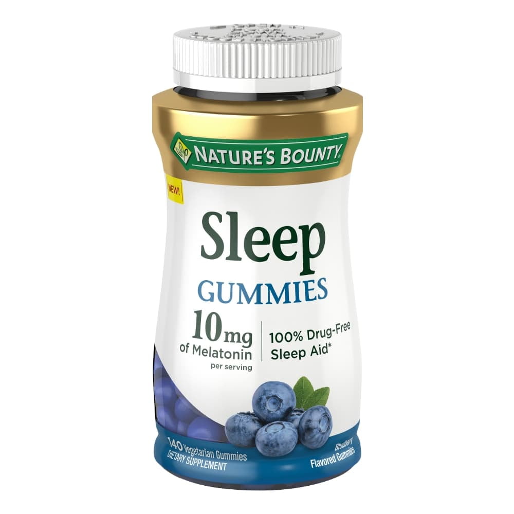 Nature’s Bounty 10 mg Melatonin Gummy, 100% Drug Free Sleep Supplement, 10 mg, Blueberry, 140 Ct