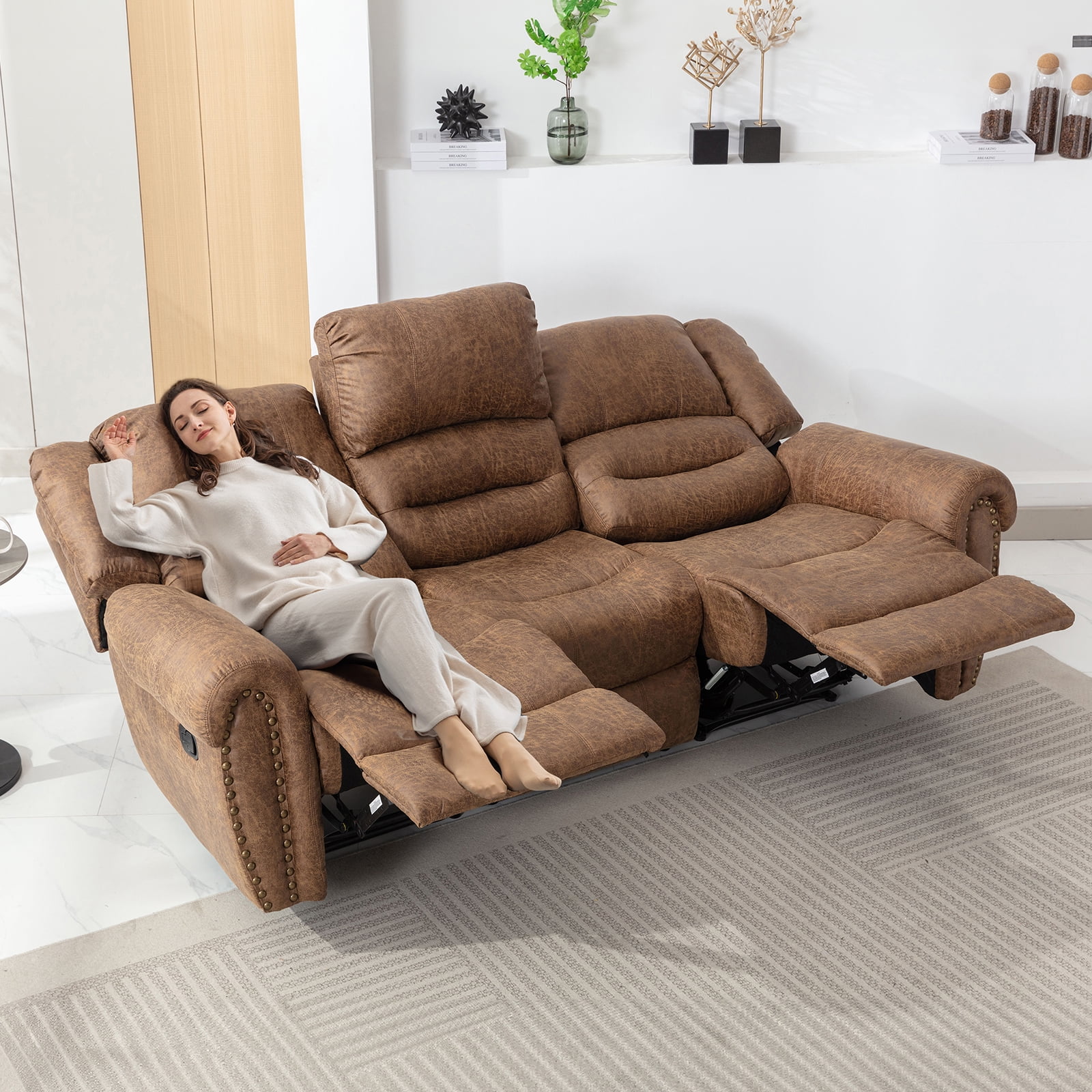 Bonzy Home Manual Reclining Sofa,3 Seat Recliner Couch Sofa with Overstuffed Arms and Back Living Room Sets