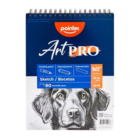 Pointer Art PRO Sketch Pad, 9" x 12", 68 lb (100 Gsm), 80 Sheets, Spiral Bound, Acid-Free, for Drawing and Sketching