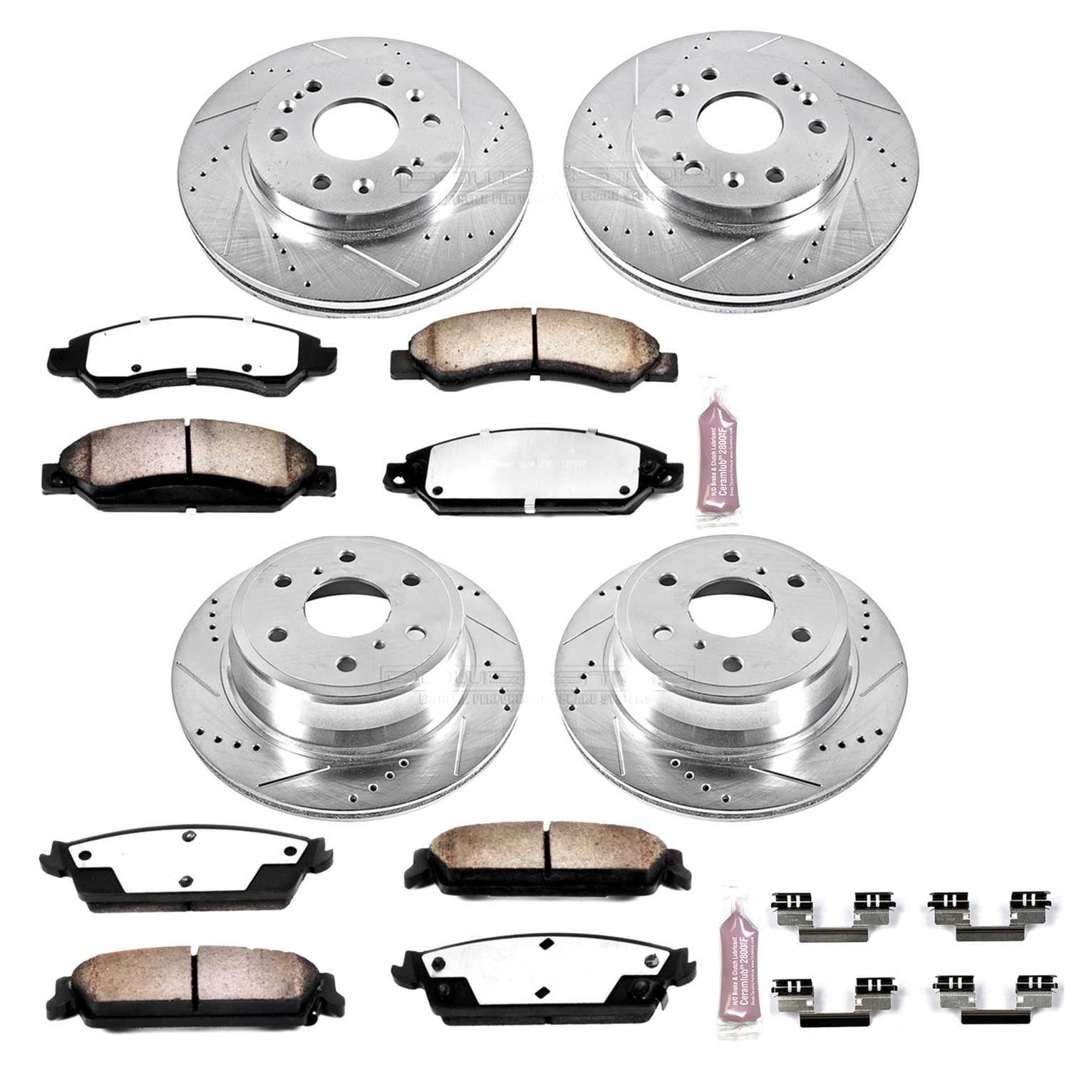 PowerStop Front and Rear Z36 Truck & Tow Carbon-Fiber Ceramic Brake Pad and Drilled and Slotted Rotor Kit Fits: CADILLAC CHEVROLET GMC Select Models K2068-36