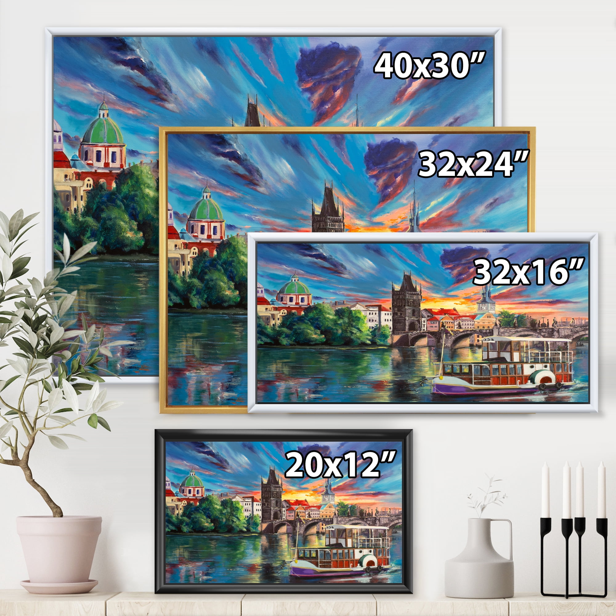 Designart 'Sunset Over Cityview Of Prague' Children's Art Framed Canvas Wall Art Print