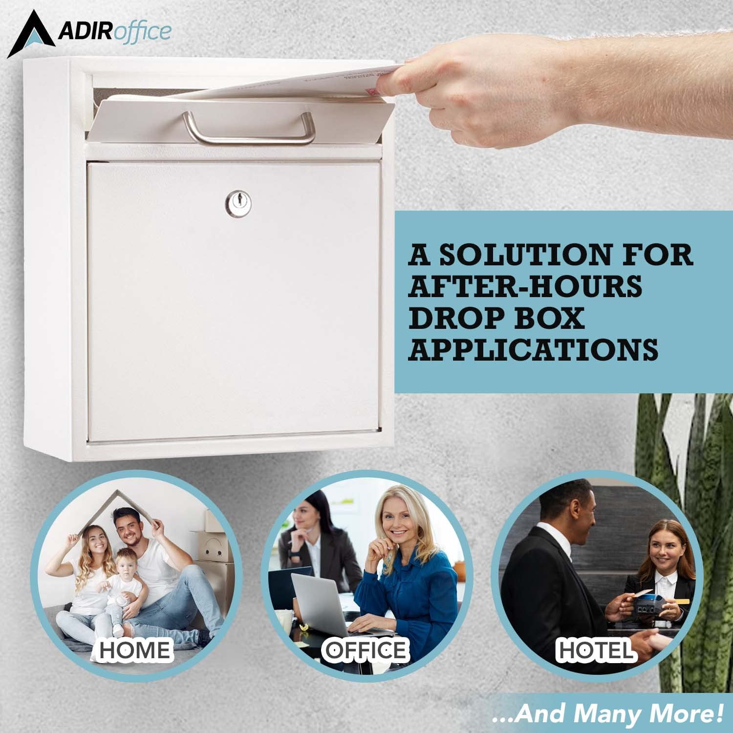 AdirOffice Wall Mount Mailbox - Mailbox with Lock and Keys- Durable Wall Mounted Locking Mailbox and Cash Drop Box for House, Apartments or Bussiness After Hours Deposits