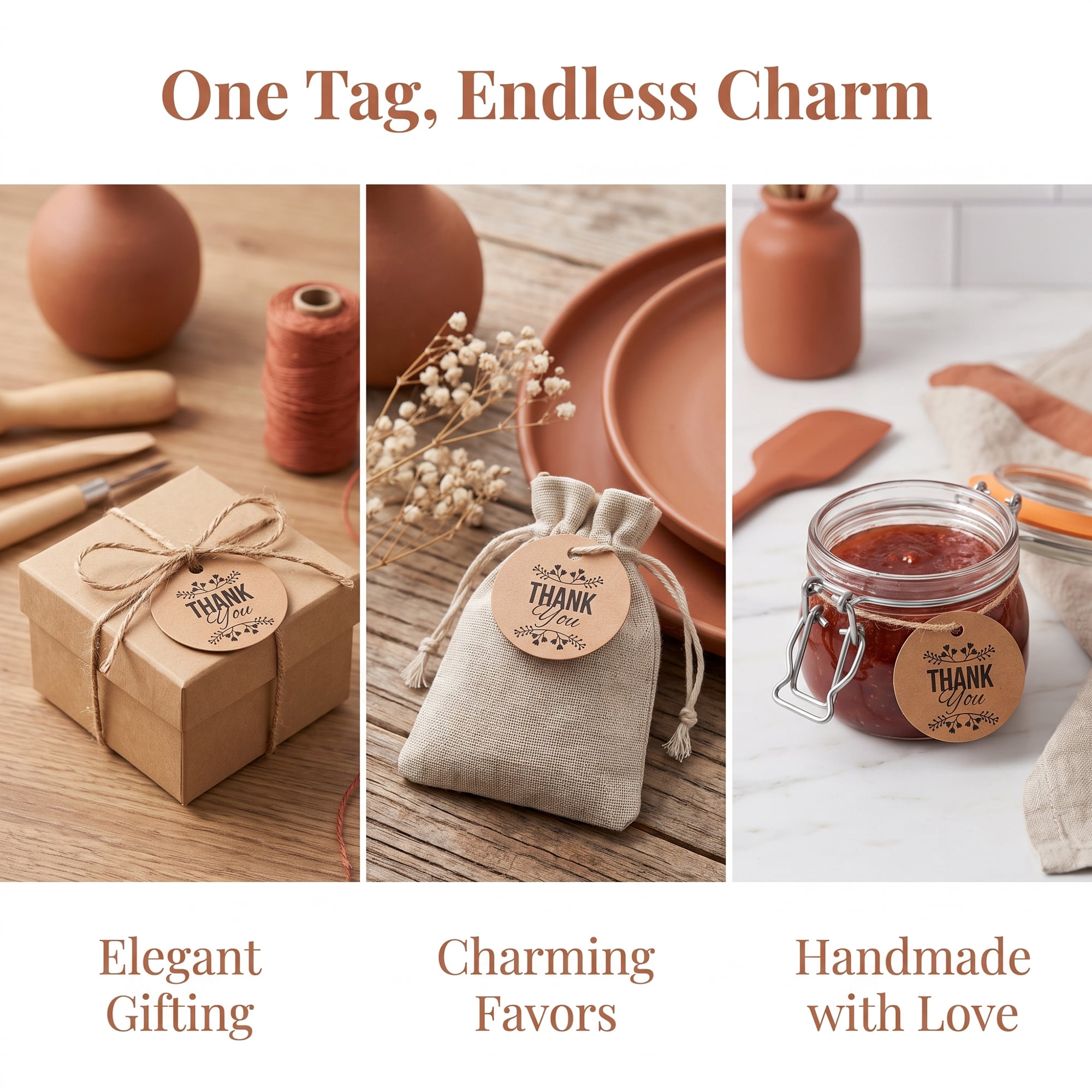 Unique Bargains Round Circle Gift Tags with Natural Twine 1.2" x 1.2" Laurel Border