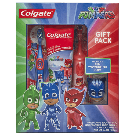 Colgate Kids Toothbrush, Toothpaste, Toothbrush Cap Gift Set - PJ Masks