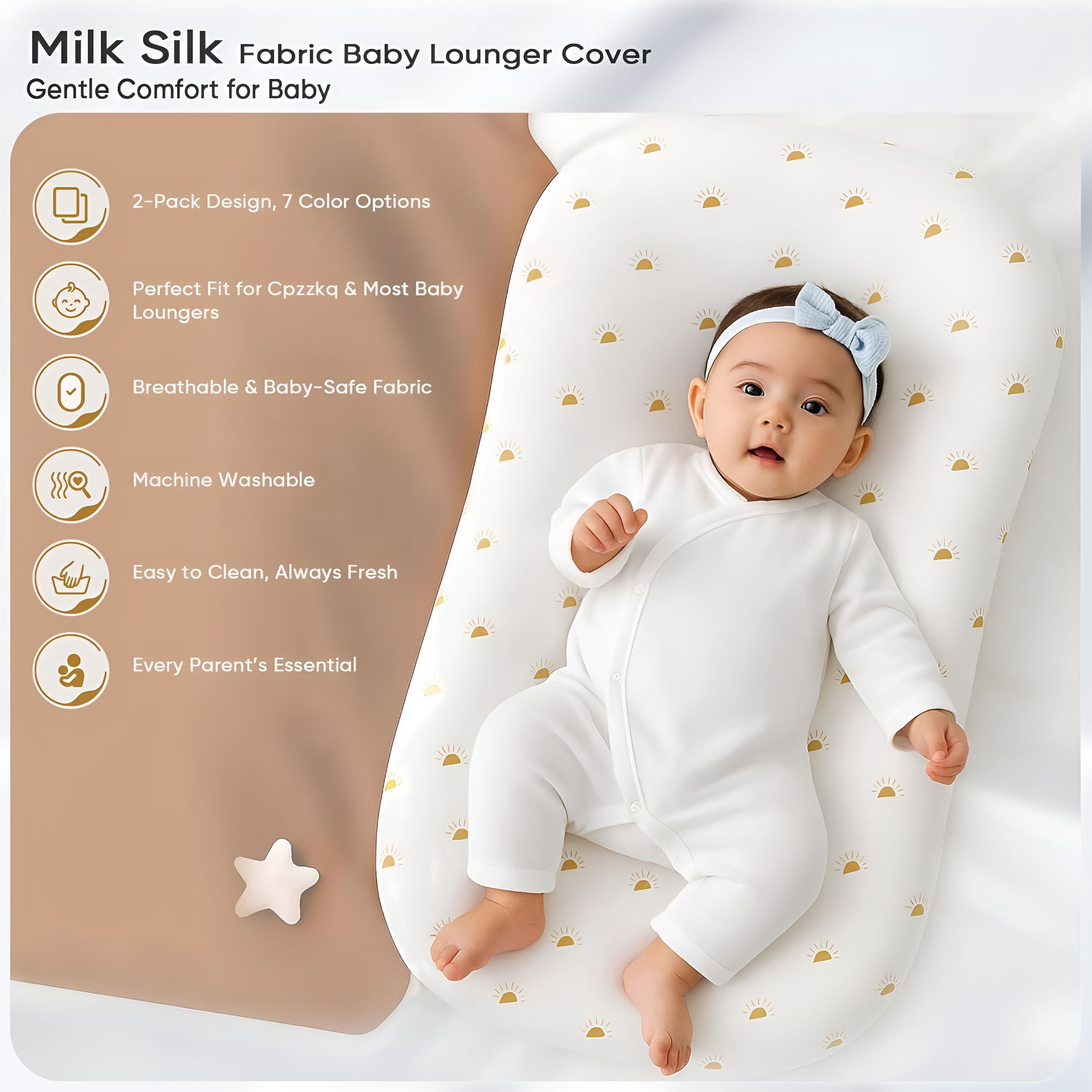 AUQ Baby Lounger Cover 2 Pack-Silky Soft and Breathable Infant Lounger Cover,Newborn Lounger Slipcover for Baby Boys Girls,Fits Most Loungers,Cover Only,Brown
