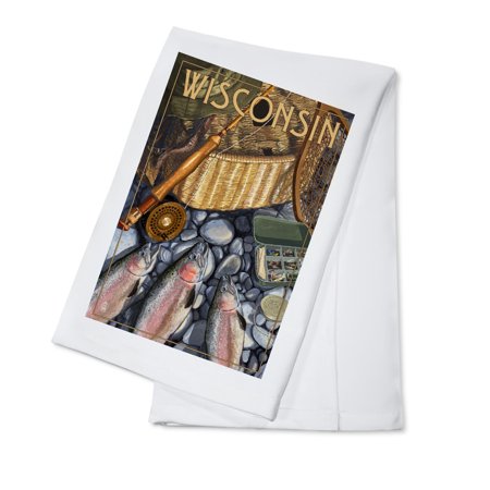 

Wisconsin Fishing Still Life (100% Cotton Tea Towel Decorative Hand Towel Kitchen and Home)