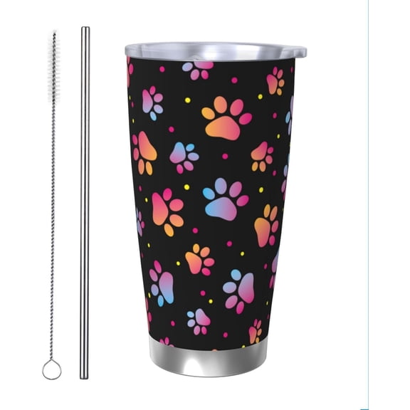 Colorful Paw Tumbler 20oz Dog Paws Stainless Steel Insulated Tumblers with Lid and Straw Animal Travel Coffee Mug Tea Wine Cups Water Bottle Gifts for Women Dog Lovers