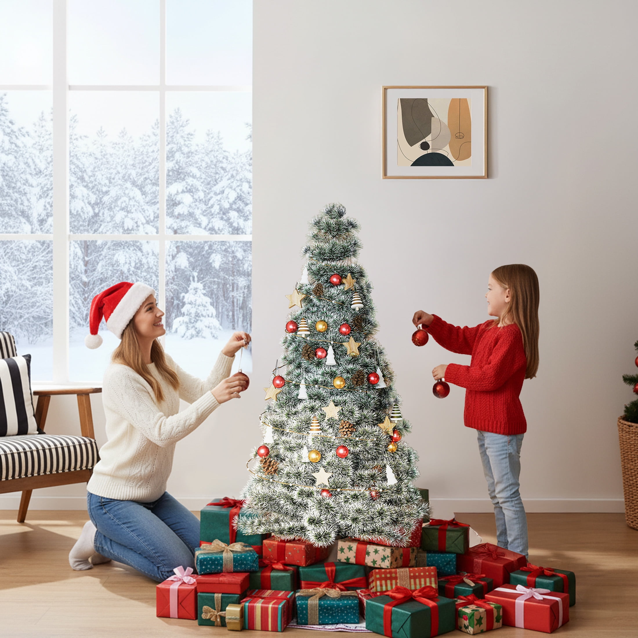 EDX 4.5ft Pre-lit Snow Flocked Artificial Christmas Tree