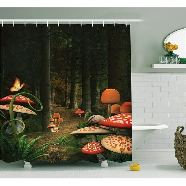 Mushroom Decor Shower Curtain Set By , Mushrooms In The Deep Dark ...