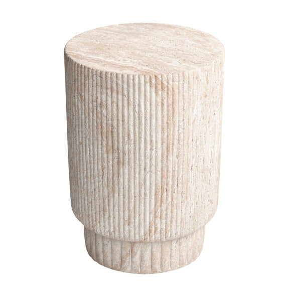 Column Travertine Stone Finish Italian Design MgO Side Accent Table