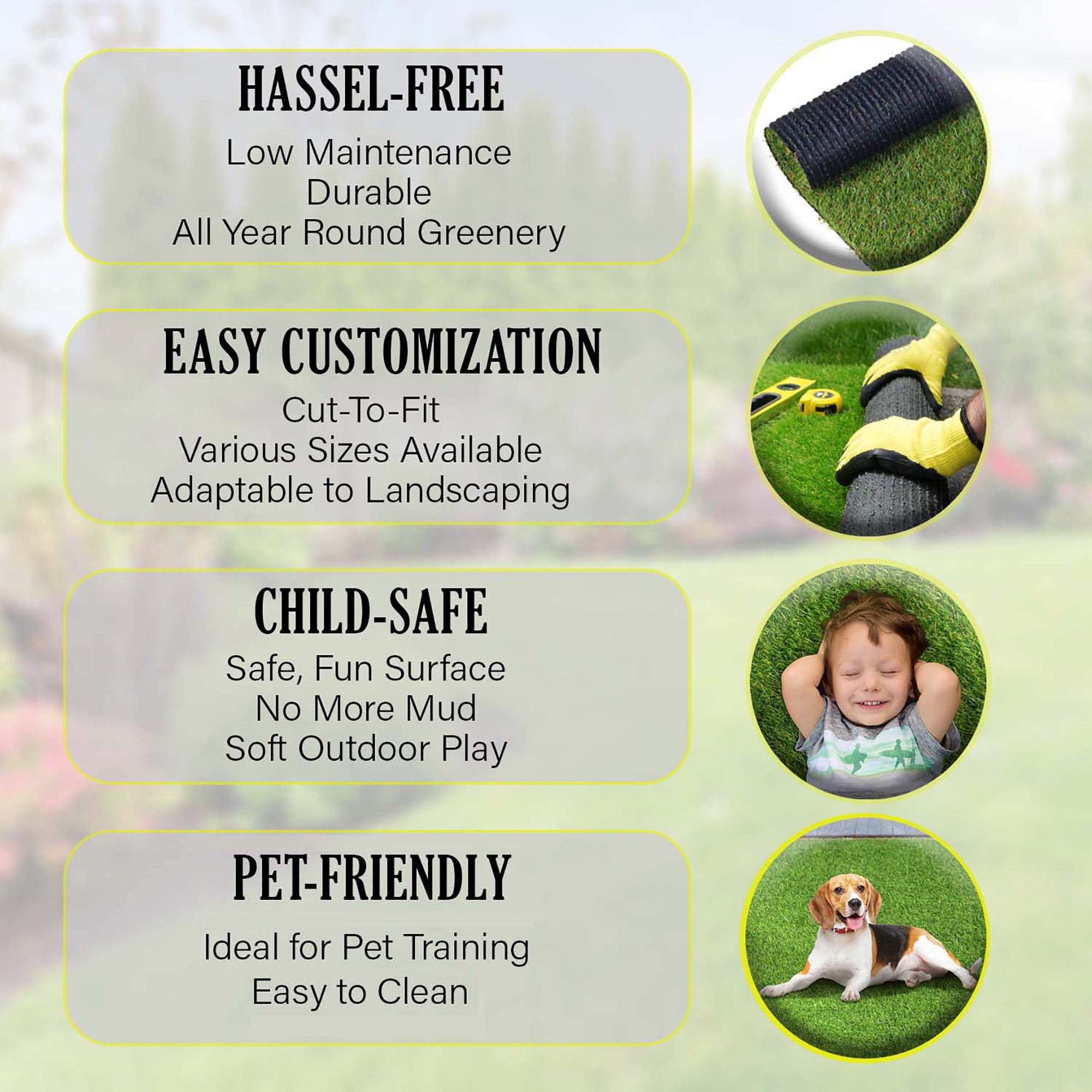 Superior Waterproof 6' x 9', Indoor/Outdoor Artificial Grass Area Rug, Synthetic Turf Rugs, Green