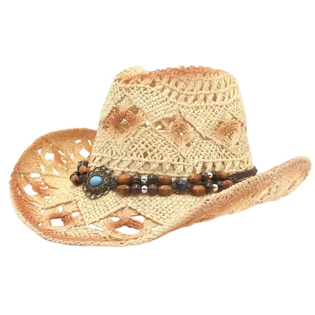 Sombrero de vaquero de paja, sombrero de vaquero de ala enrollable Sombrero de terre vintage Sombreros Vagueros Sombreros de , beige Yinane Sombrero de vaquero