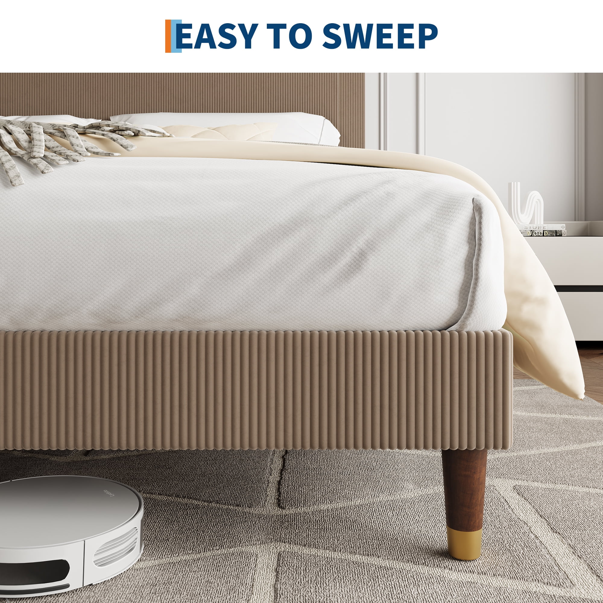 King Size Corduroy Bed Frame with Headboard, Heavy Duty Wood Slats, Noise-Free & Easy Assembly, No Box Spring Needed, Modern for Bedroom, Guest Room, Apartment