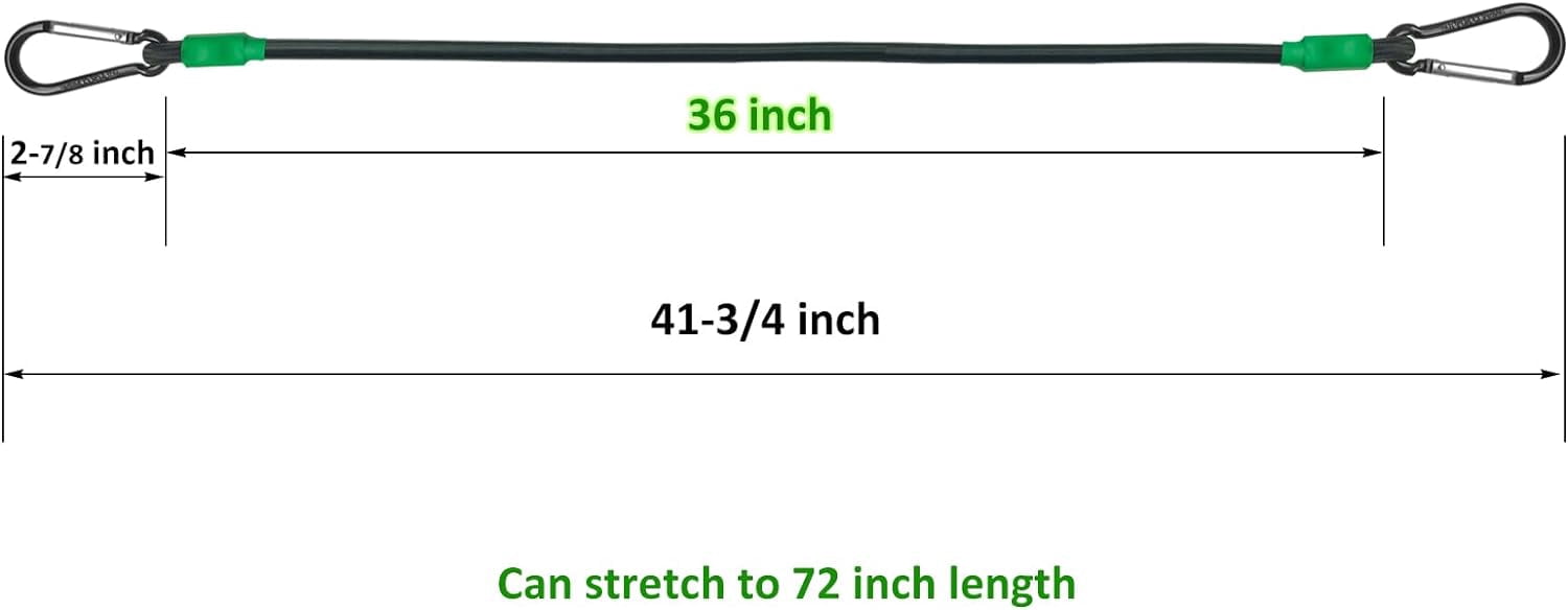 Black Bungee Cords with Hooks 36 inch Heavy Duty, 4-Piece Carabiners Style, 5/16 inch Diameter Cord with Nylon Fiber, UV Resistant