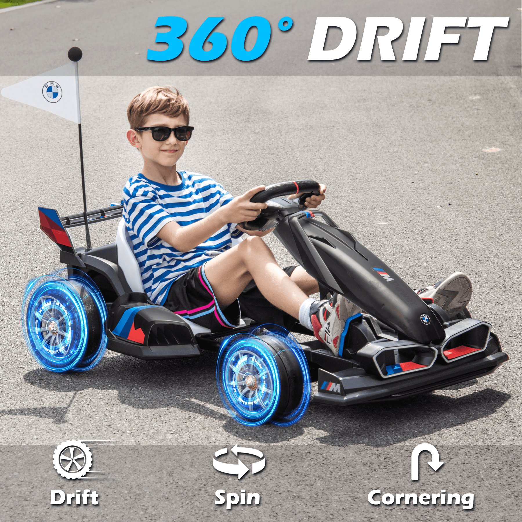 NEECHIPRO 36V Licensed BMW Electric Go Kart , 400W Powerful Motor Racing with Drift Race Pedal,for Kids Age 6+, 8mph,Black