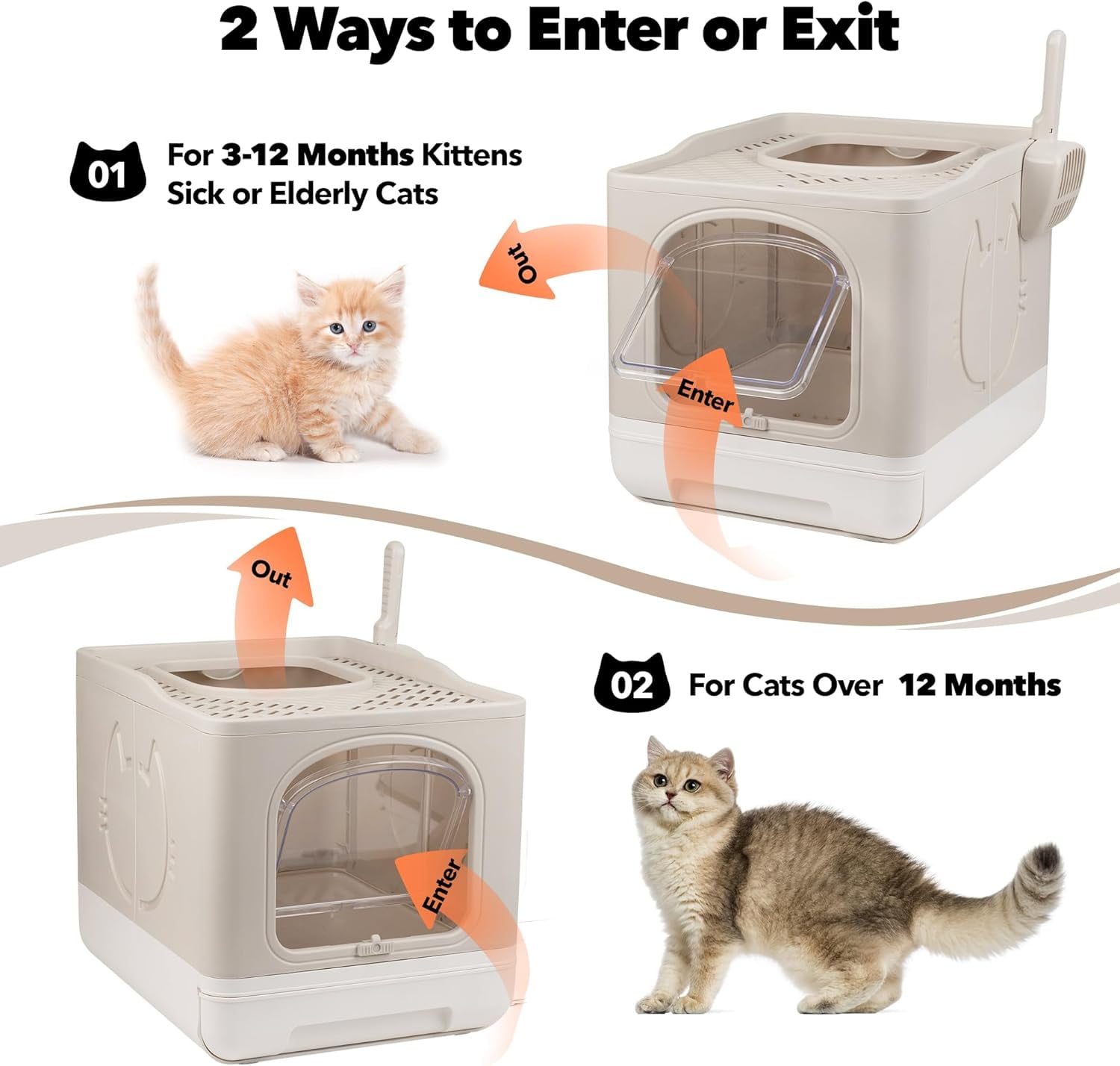 Enclosed Cat Litter Box, Large Covered Litter Box for Cats with Drawer Kitty Litter Pan Top Side Entry Cat Toilet with Lid Easy Clean Including Litter Scoop
