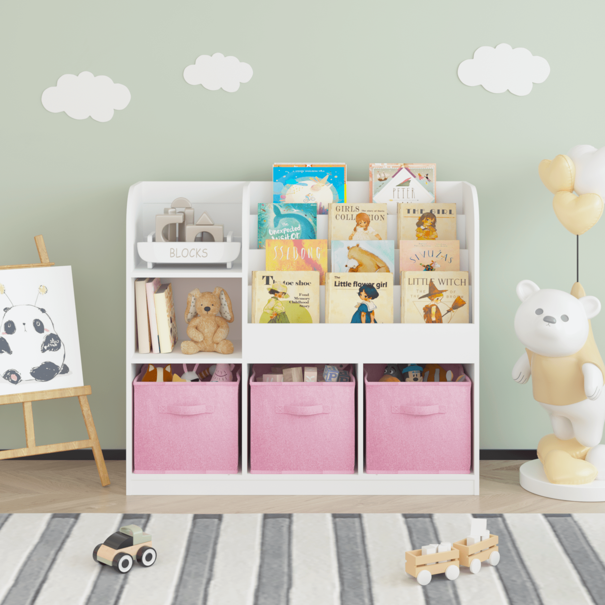 White Kids Bookshelf Multi-Layer Display with Anti-Tip Device Childrens Room Living Room Organizer