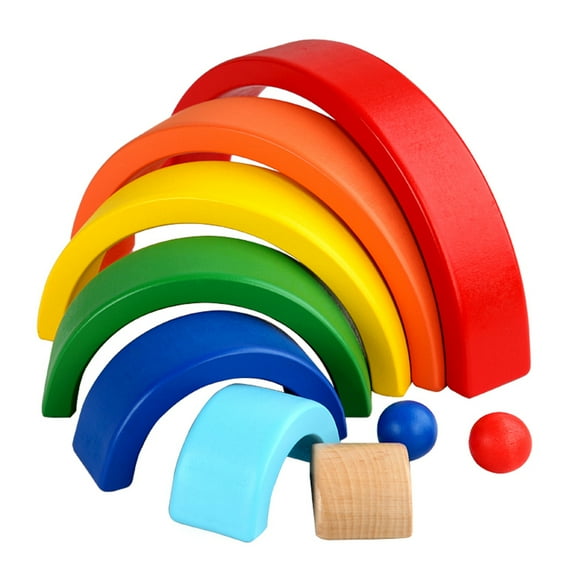Empileur Arc-en-Ciel en Bois 9 Pcs Blocs de Casse-Tête Gigognes Jeu d'Empilement Arc-en-Ciel en Bois Jouets Éducatifs pour