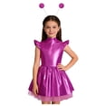 thumbnail image 5 of Aislor Girls 2Pcs Alien Dress Up Iridescent Glossy Flying Sleeve Ruffled Tutu Dress with Hair Hoop Hot Pink 14, 5 of 7