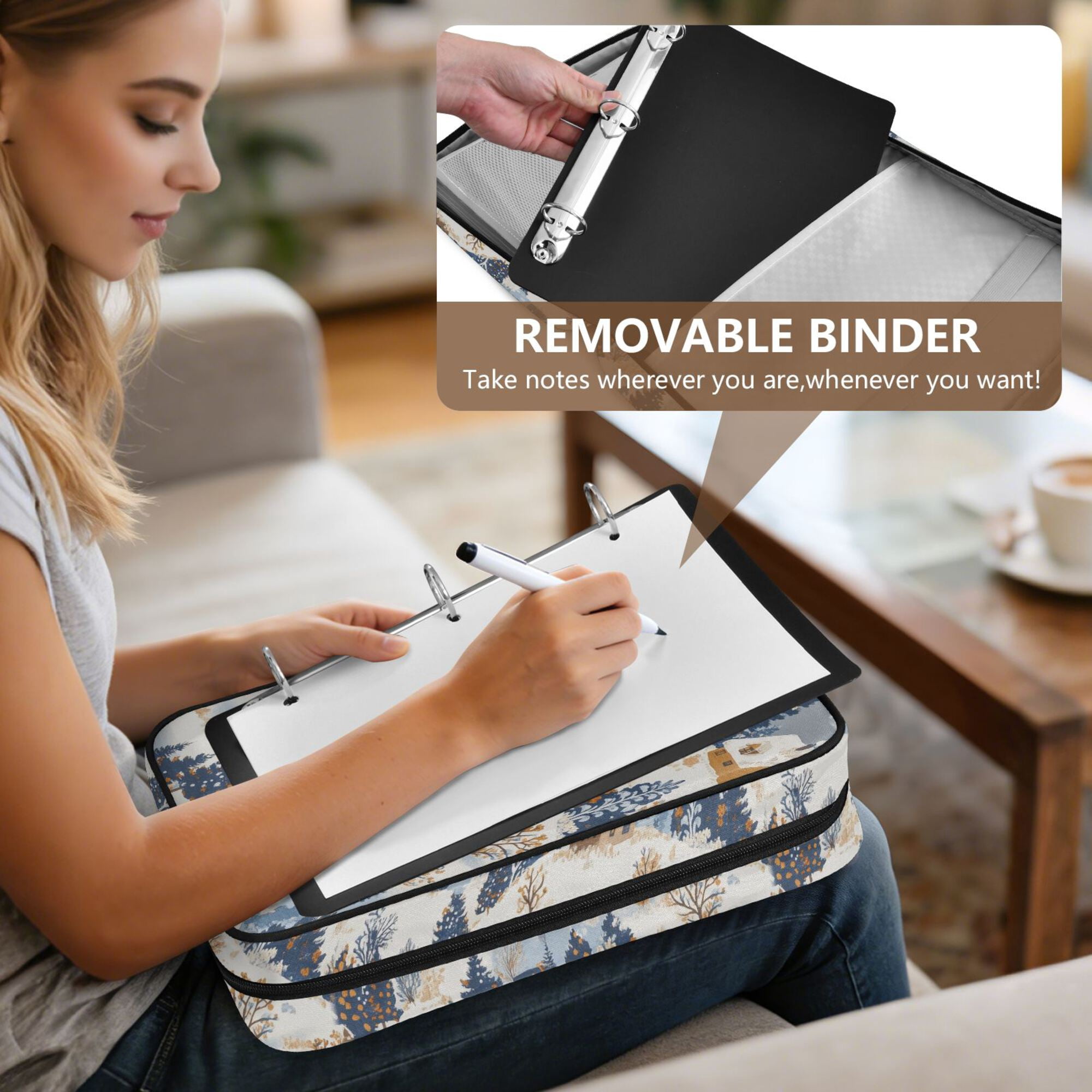 FORMRS Accordion File Folder A4 Size 7-Pocket Expanding Document Organizer Bag with 3 Ring Binder, Snowy Winter