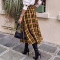 thumbnail image 3 of EANJE Midi Plaid Skirt for Women Button Detail Casual Flared Vintage High Waist A Line Mid-Length Tartan Skirts Yellow M, 3 of 5