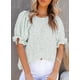 thumbnail image 5 of Tops con estampado floral para mujer, elegantes camisas con cuello redondo y mangas abullonadas, linda blusa Babydoll, camisetas informales holgadas, 5 of 5