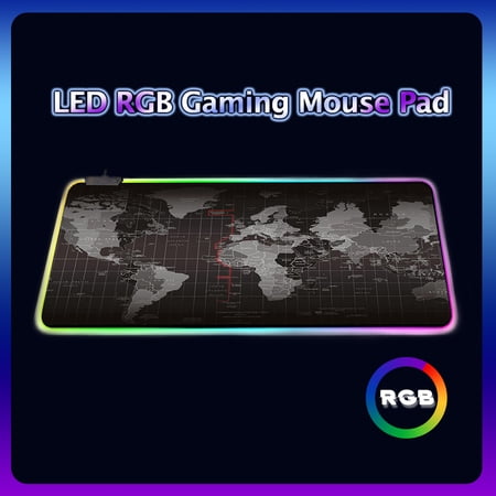 XinLe RGB Gaming Mouse Pad Large Extended Soft Led Mouse Pad with 8 Lighting Modes Computer Keyboard Mousepads Mat 800 x 300mm / 31.5×11.8 inches for Laptop Computer and PC - Black World Map