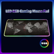 XinLe RGB Gaming Mouse Pad Large Extended Soft Led Mouse Pad with 8 Lighting Modes Computer Keyboard Mousepads Mat 800 x 300mm / 31.5×11.8 inches for Laptop Computer and PC - Black World Map