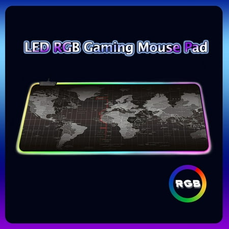 XinLe RGB Gaming Mouse Pad Large Extended Soft Led Mouse Pad with 8 Lighting Modes Computer Keyboard Mousepads Mat 800 x 300mm / 31.5×11.8 inches for Laptop Computer and PC - Black World Map