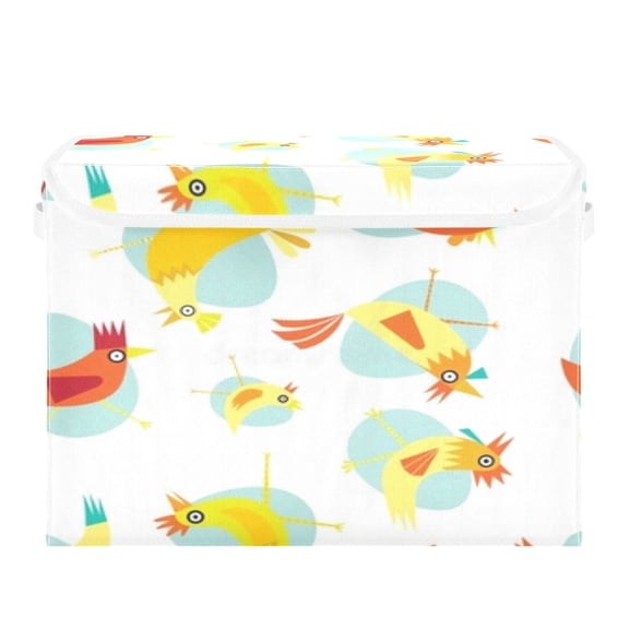 Colorful birds seamless pattern Large Storage Bins with Linen Collapsible Foldable Storage Cubes Fabric Closet Organizer Containers box with Flip-Top