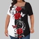 thumbnail image 2 of Tops Cortos para las Mujeres Impreso Cuello de Gran Tamaño Plisado Manga Corta Suelta Superior en Tamaños Más L-5xl, 2 of 9