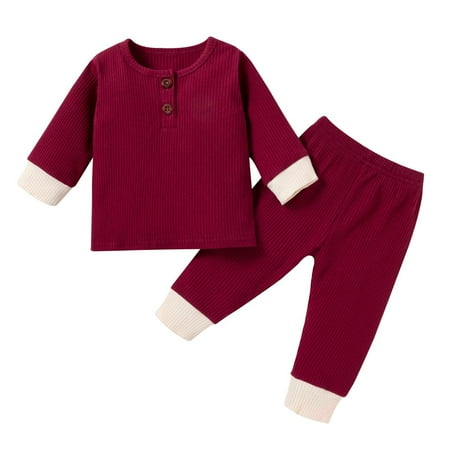 

Honeeladyy Winter Coats Newborn Girls Boy Baby Solid Color Long Sleeve Girls Suit Trousers French Rib Suit Red Discount