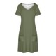 thumbnail image 5 of Vestido Corto de Verano de Moda de Color Sólido Vestido Casual de Cuello en V de Manga Corta, Desgaste Ligero de Poliéster para las Mujeres, Lavado de Manos, 5 of 7