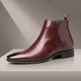 thumbnail image 2 of Men’s Classic Chelsea Ankle Boots, Elastic Side Slip-On Dress Boots, Low Block Heel Pointed Toe Ankle Boots, 2 of 6