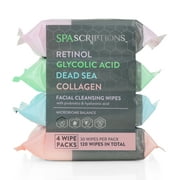 Assorted Facial Cleansing Wipes- Retinol/Glycolic Acid/Dead Sea/Collagen 120 Ct.