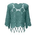 thumbnail image 6 of Crochet Tops for Women Summer Lightweight Hollow Out Beach Cover Up Solid Color Swimsuit Coverup 3/4 Sleeve Boho Fringe Trim Vacation Sun Shirts, 6 of 6