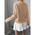 thumbnail image 4 of Women'S 3D Floral Appliques Crewneck Sweaters Long Sleeve Drop Shoulder Pullovers Elegant Knit Tops Champagne Color L, 4 of 8