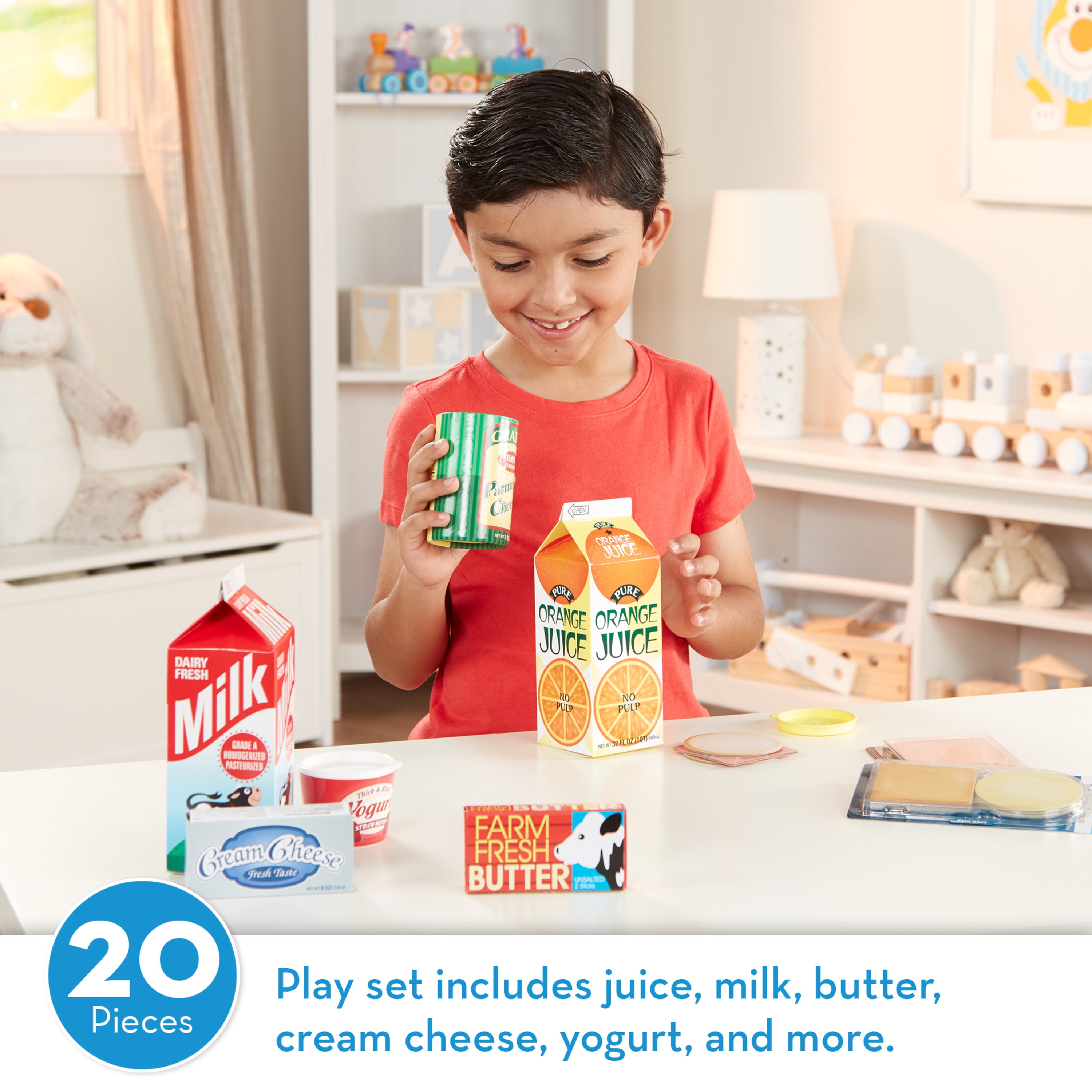 Melissa & Doug Fridge Groceries Play Food Cartons (8 pcs) - Toy Kitchen Accessories