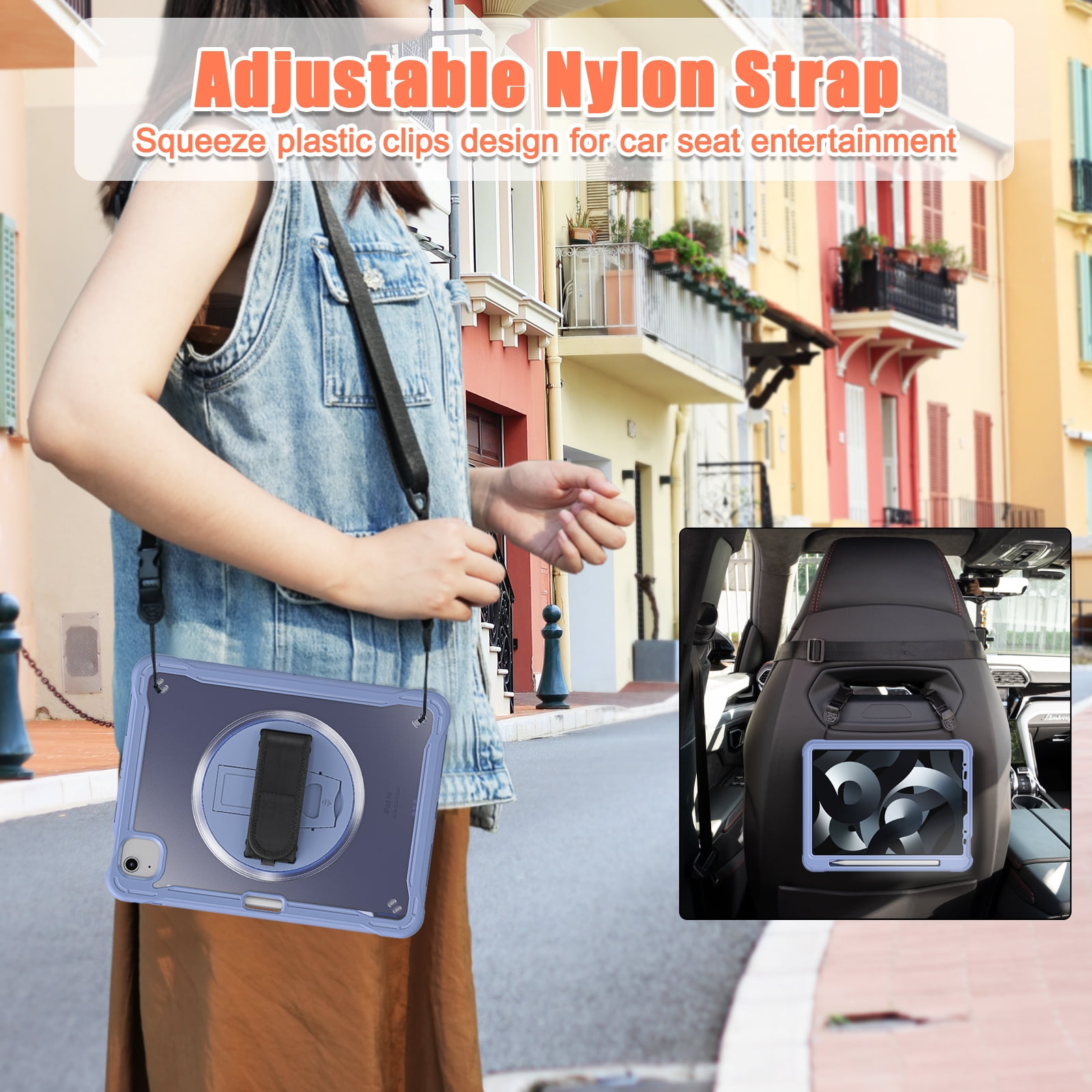 Allytech Rugged Case for Apple iPad Pro 11 2022/2021/2020/2018, iPad Air 4 5 Case, iPad Air 11" Case 2024, 360 Rotating Stand Clear Back Cover Shockproof Shoulder Strap with Pencil Holder, Grey