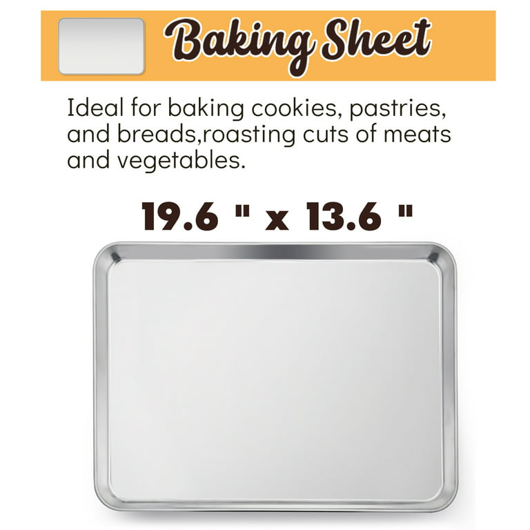 Extra Large Baking Sheet, E-far 20”x14” Stainless Steel Cookie Sheet Pan  for Oven with 50 Parchment Paper, Rectangle Metal Baking Tray for Roasting