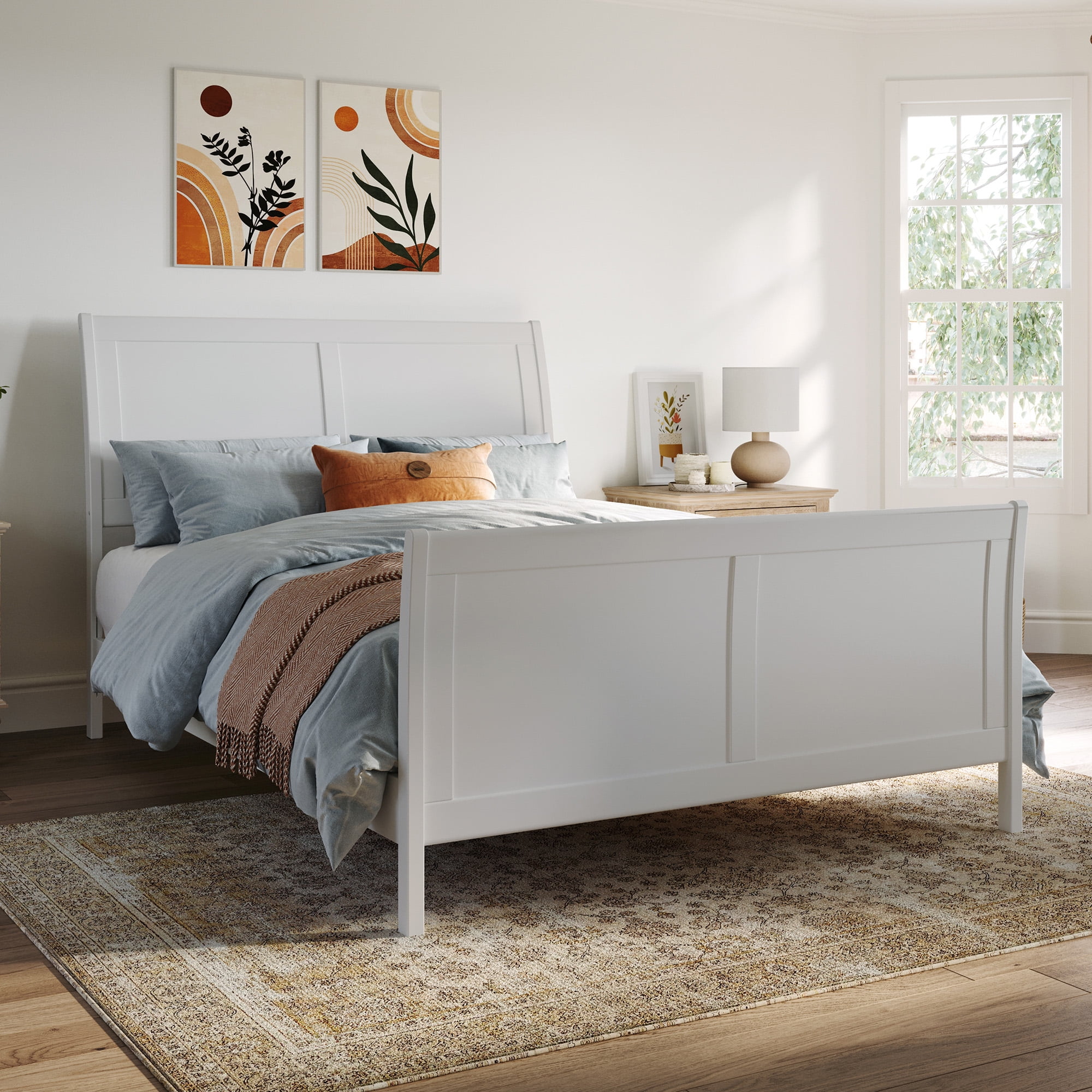 AFI Portland Full Low Profile Platform Bed with Matching Footboard, White