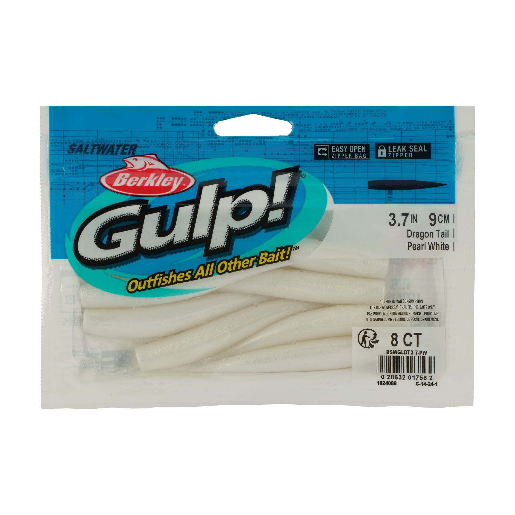 Berkley Gulp!® Saltwater Dragon Tail, 3.7 in, Twitch Baits, Pearl White (8-count)
