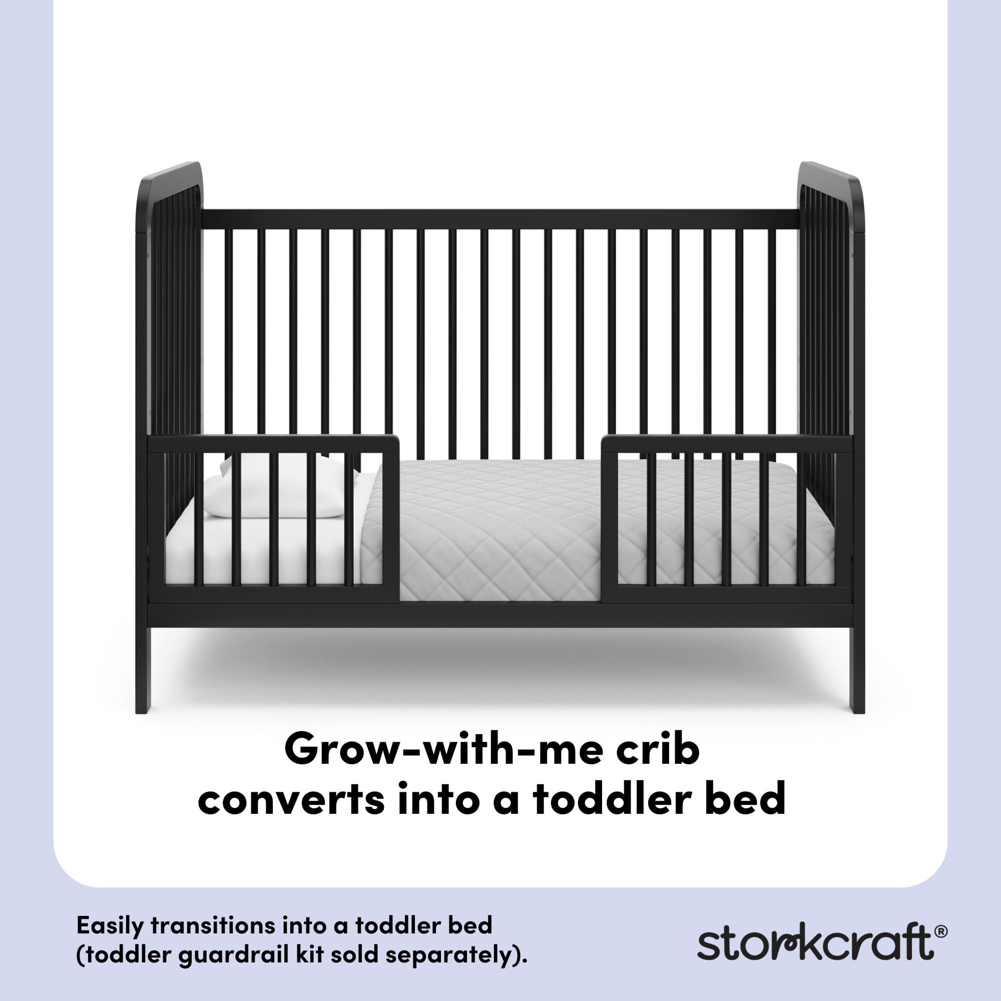 Storkcraft Pasadena 3-in-1 Convertible Crib – GREENGUARD Gold Certified, 100% Solid Wood, Fits Standard Crib Mattress, Converts to Toddler Bed and Daybed, 4 Mattress Heights , Black